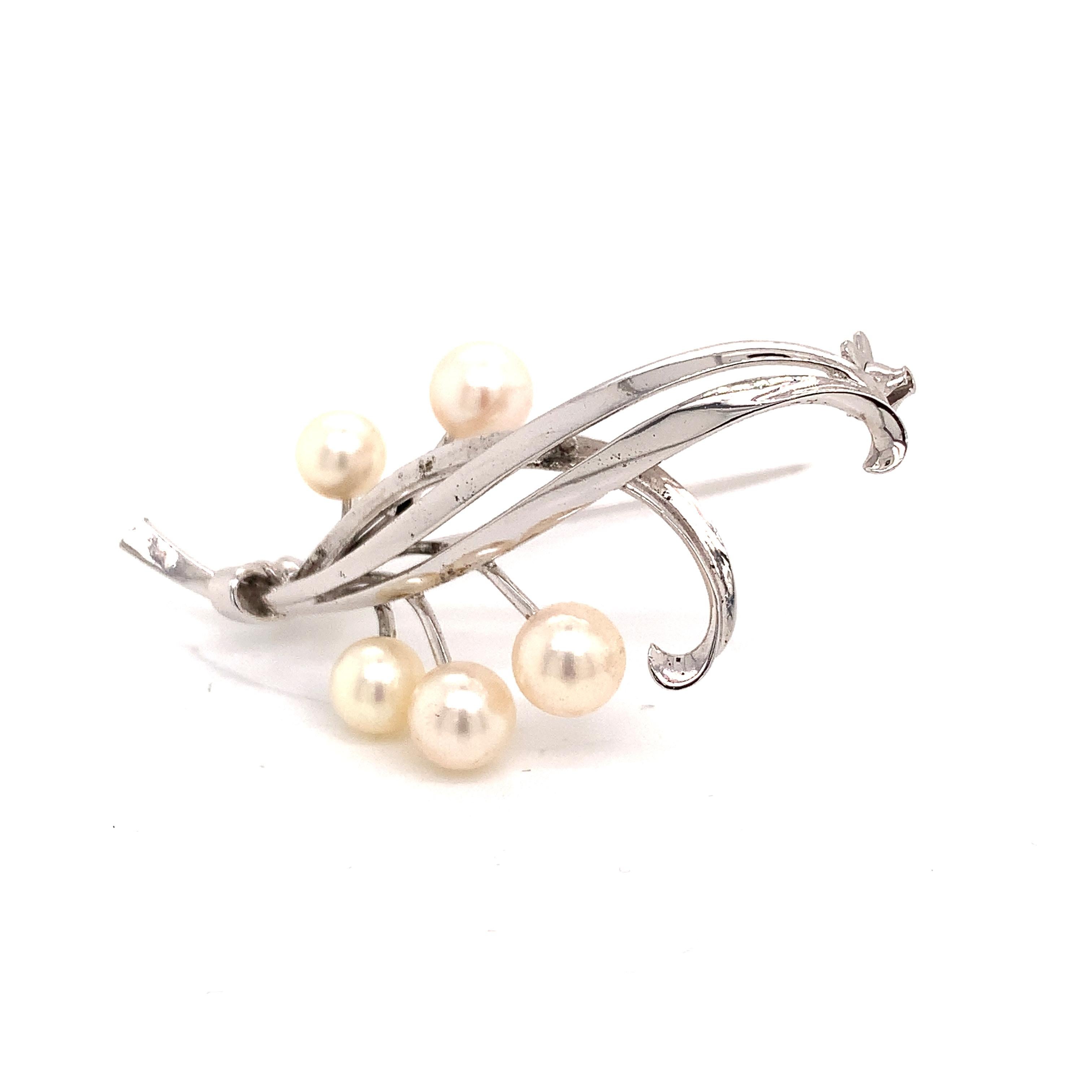 Mikimoto Estate Akoya Pearl Brooch Pin Sterling Silver 6.6 mm For Sale 5