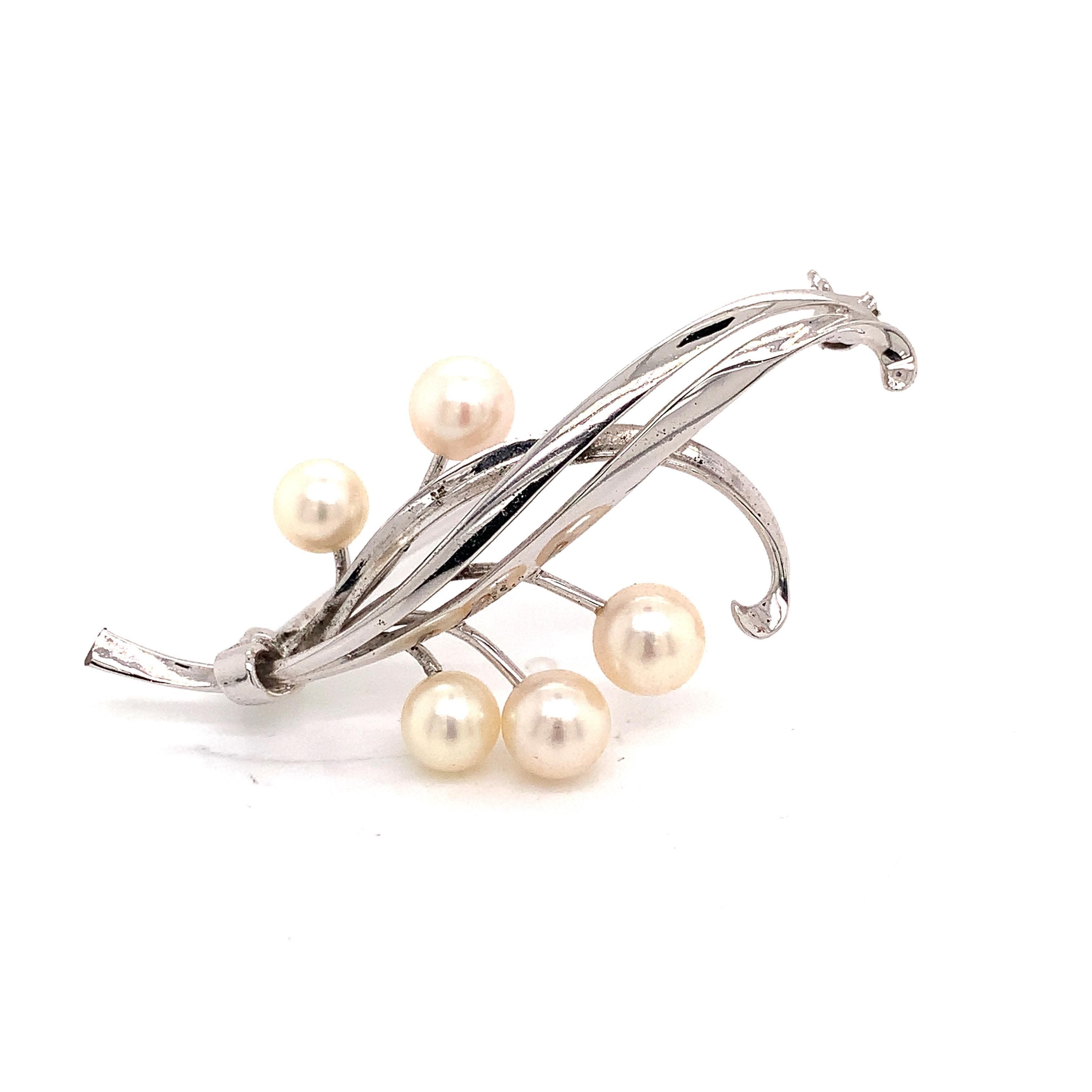 Mikimoto Estate Akoya Pearl Brooch Pin Sterling Silver 6.6 mm For Sale 6