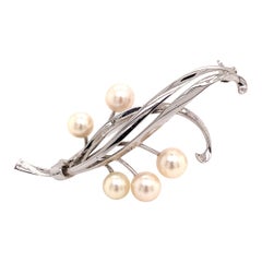 Mikimoto Estate Akoya Pearl Brooch Pin Sterling Silver 6.6 mm
