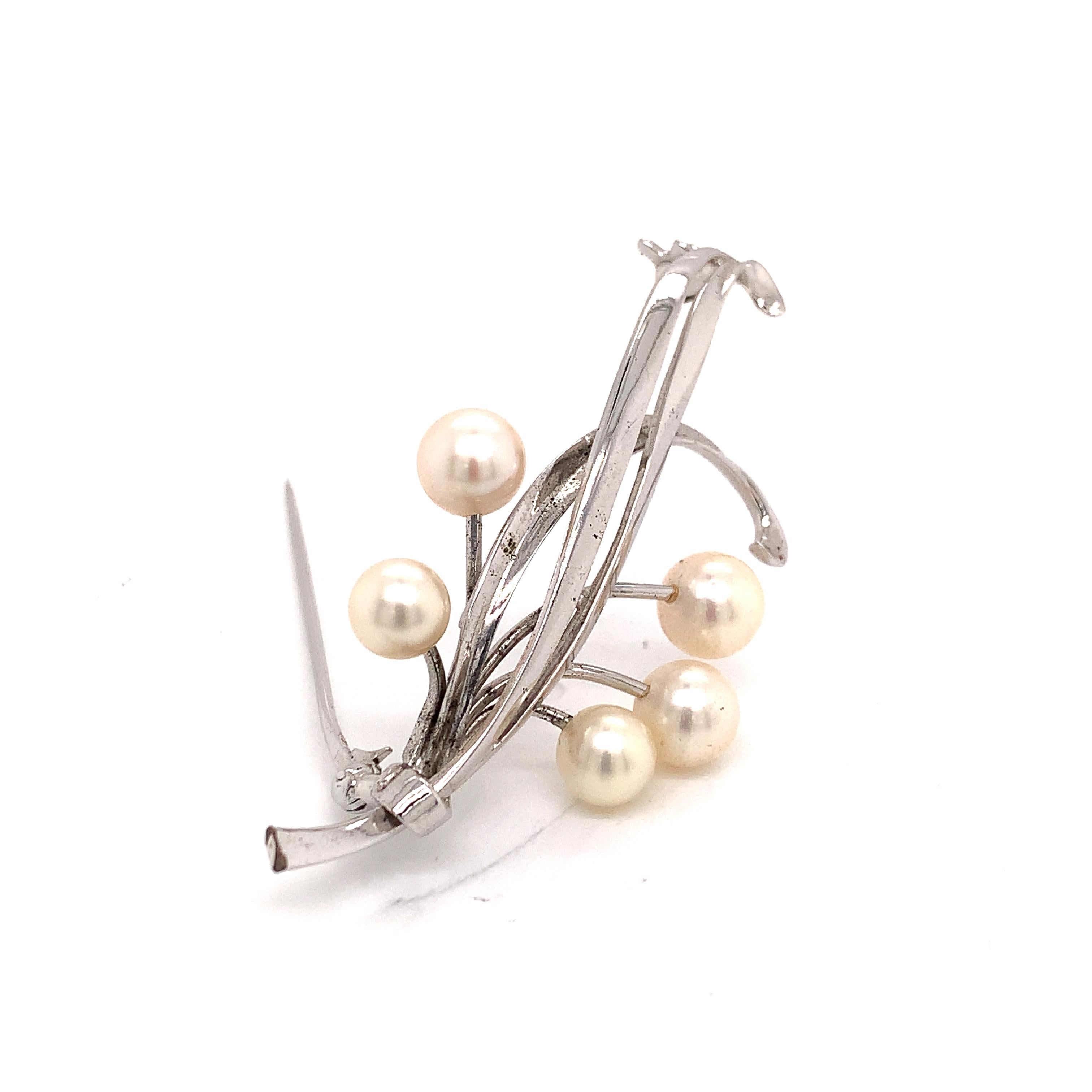 Mikimoto Estate Akoya Pearl Brooch Pin Sterling Silver 6.6 mm 5.43 Grams For Sale 2