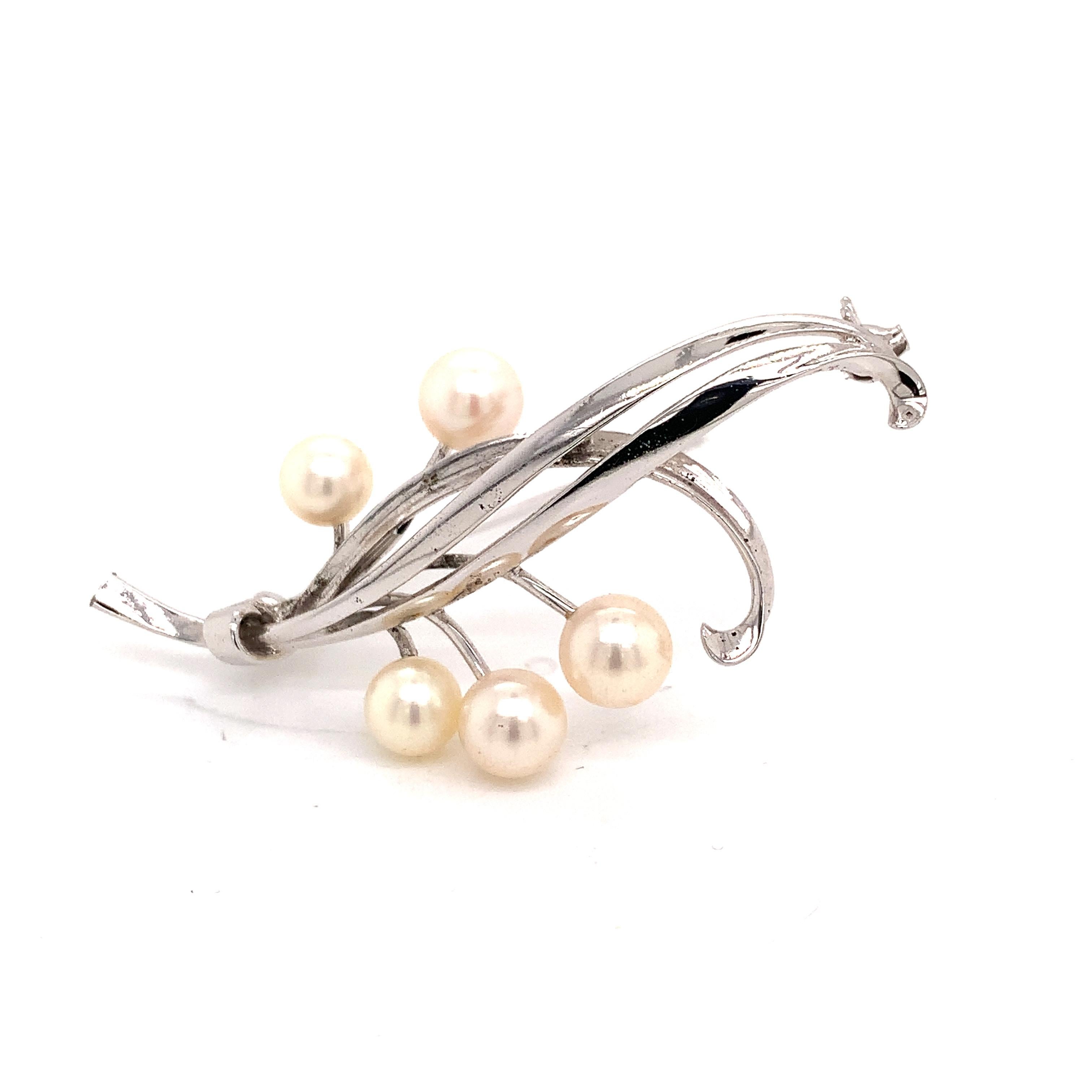 Mikimoto Estate Akoya Pearl Brooch Pin Sterling Silver 5.43 Gr For Sale 1