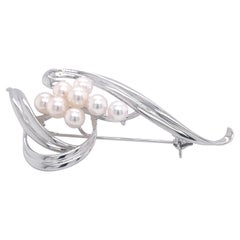 Mikimoto Estate Akoya Pearl Brooch Pin Sterling Silver 6.80 Grams