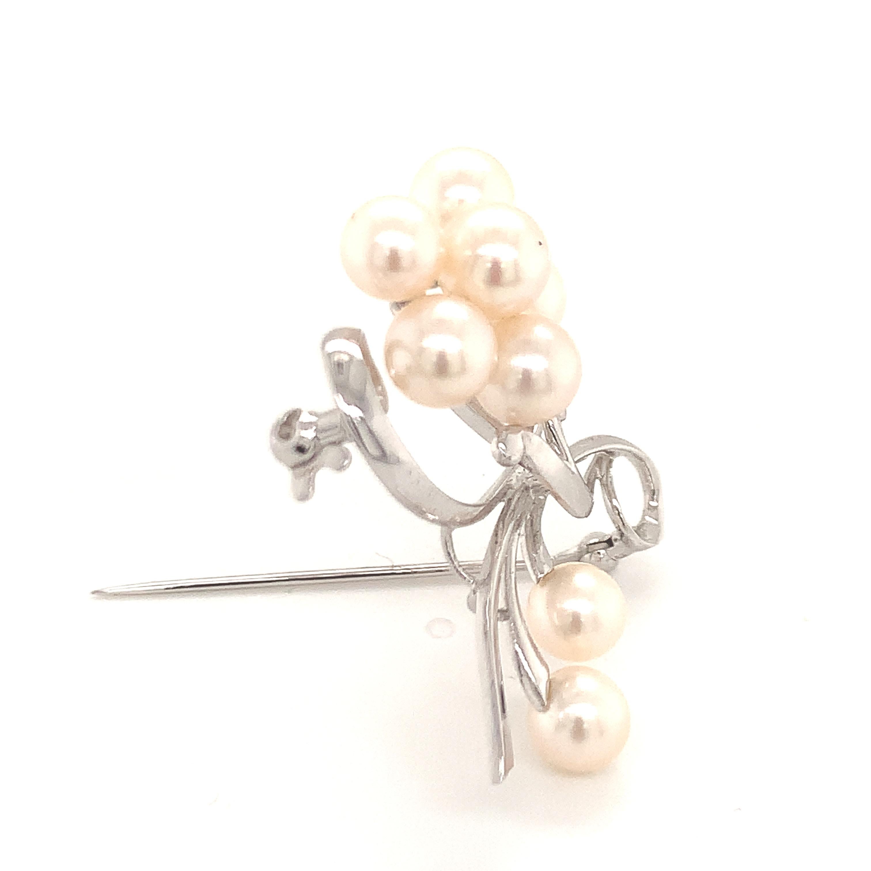 Women's Mikimoto Estate Akoya Pearl Brooch Pin Sterling Silver 7.52 Grams