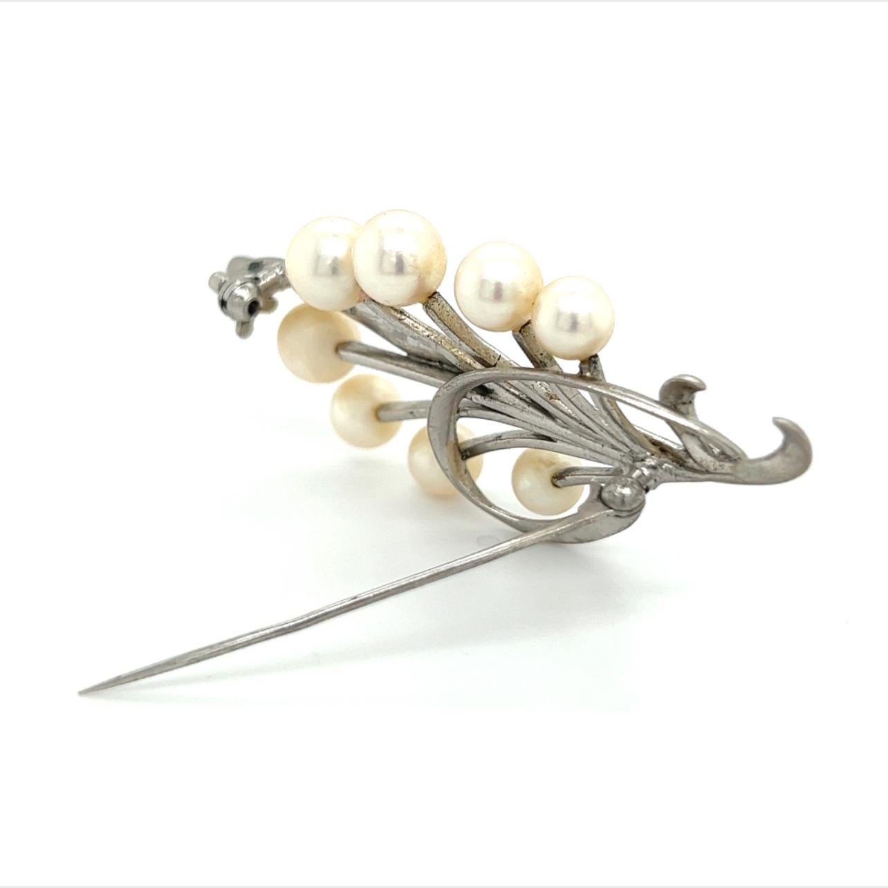 Mikimoto Estate Akoya Pearl Brooch Pin Sterling Silver For Sale 2