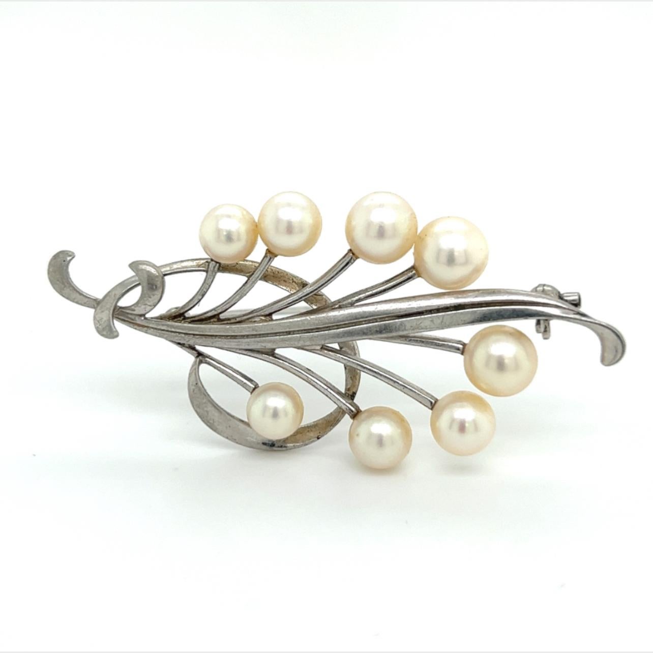 mikimoto pearl brooch silver