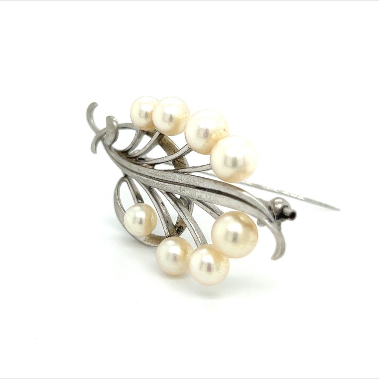 Mikimoto Estate Akoya Pearl Brooch Pin Sterling Silver For Sale 1