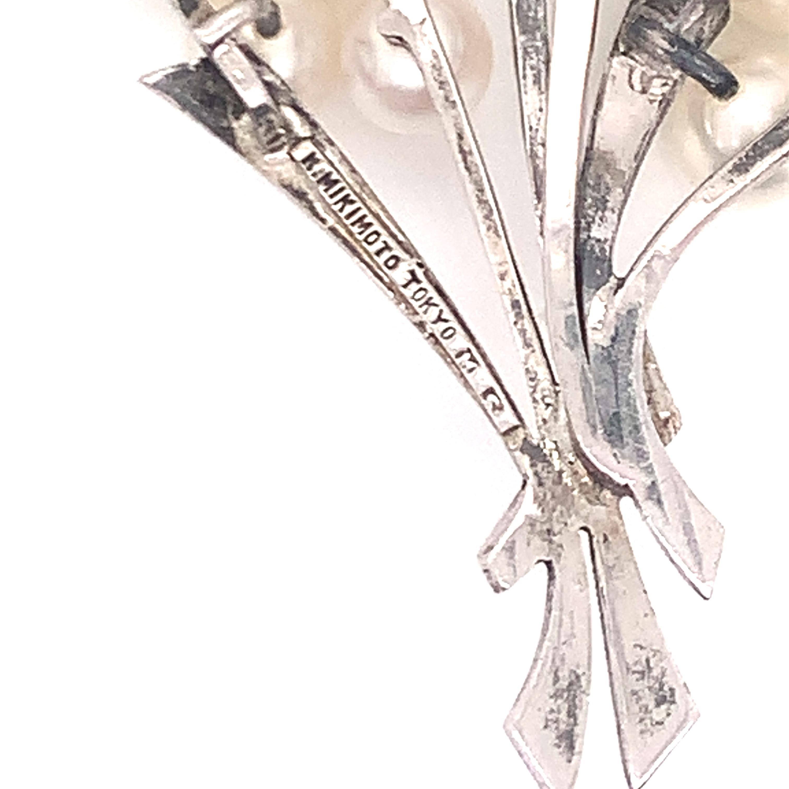 Women's Mikimoto Estate Akoya Pearl Brooch Pin Sterling Silver