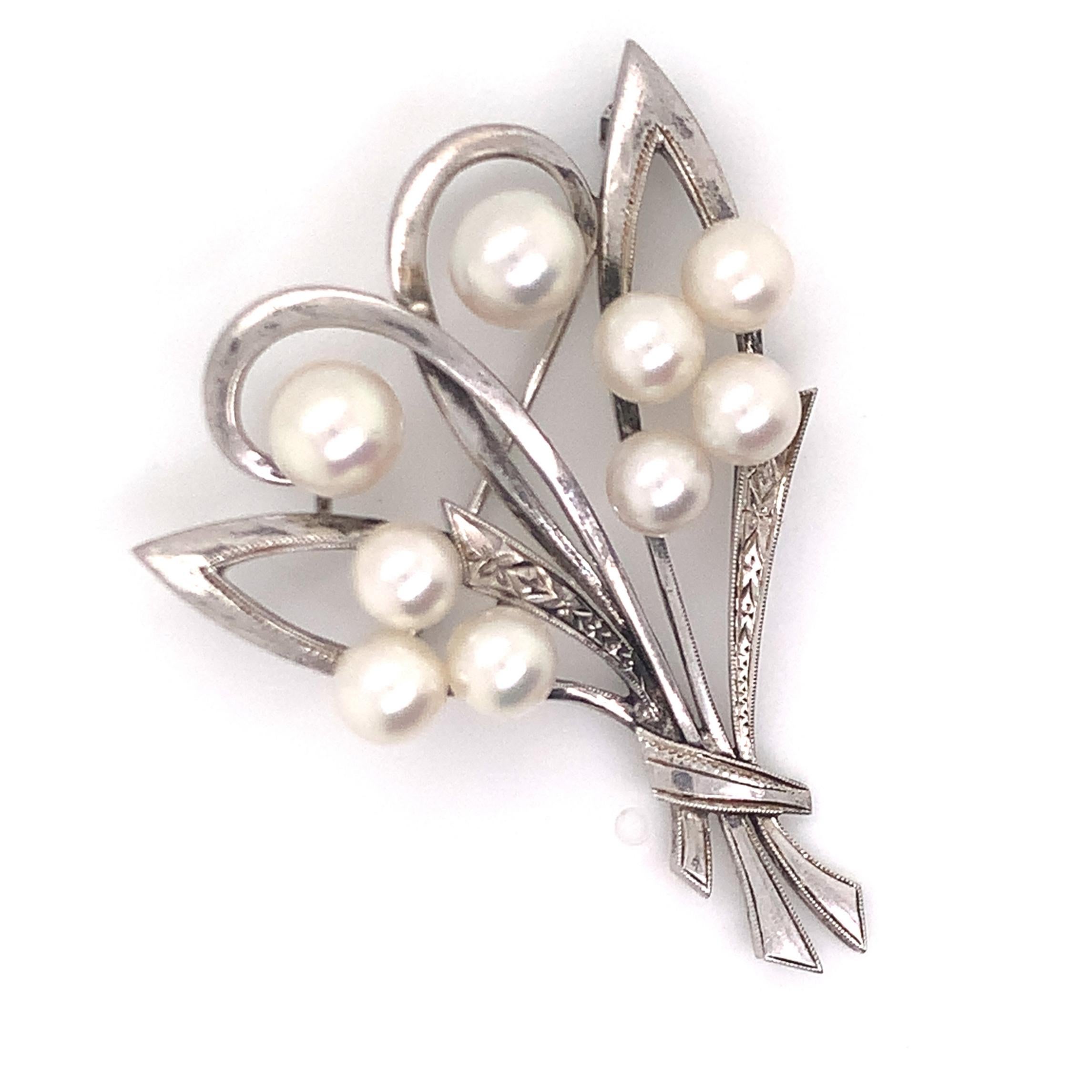 Mikimoto Estate Akoya Pearl Brooch Pin Sterling Silver 1