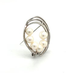 Mikimoto Estate Akoya Pearl Brooch Pin Sterling Silver