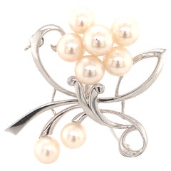 Mikimoto Estate Akoya Pearl Brooch Pin Sterling Silver 7.52 Grams