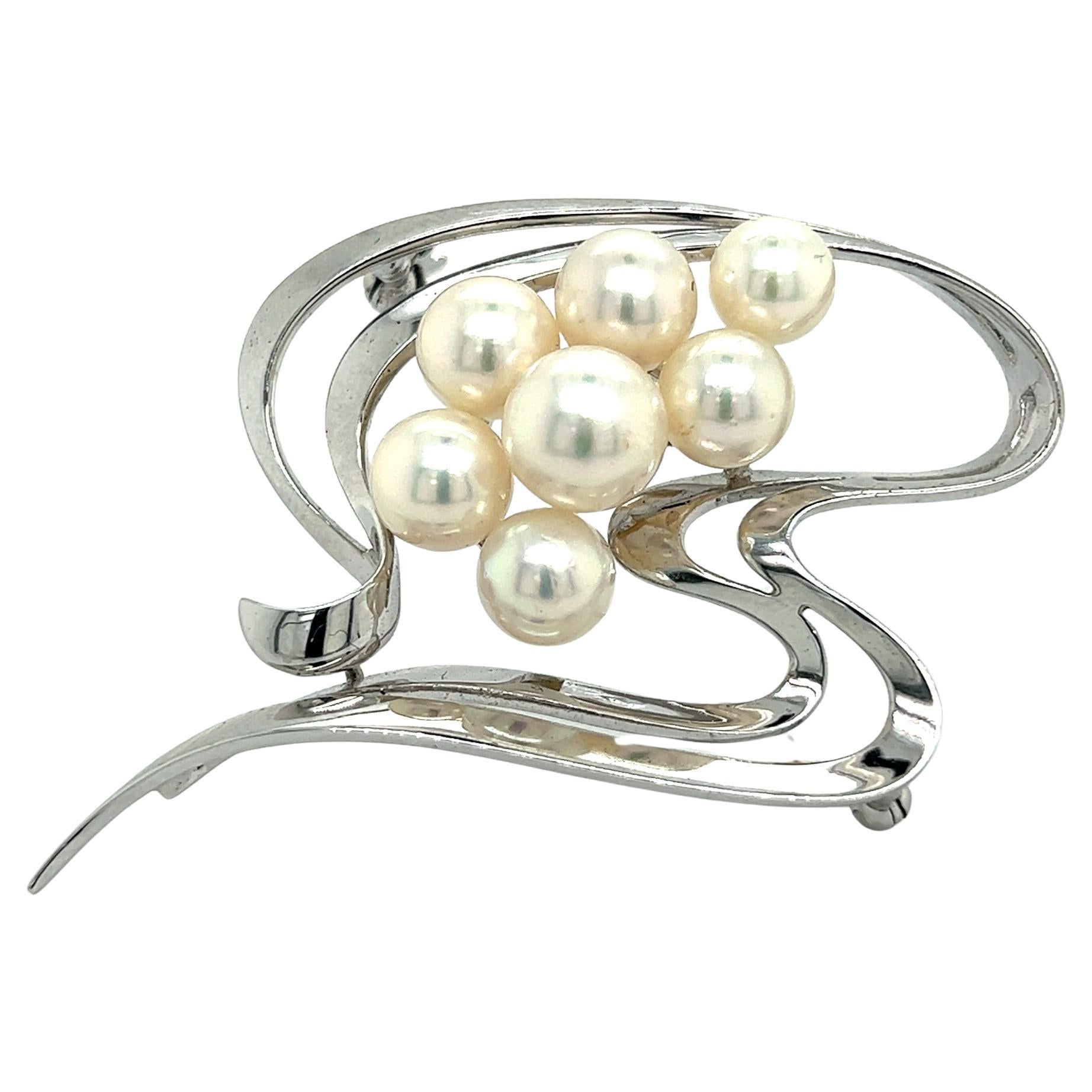 Mikimoto Estate Akoya Pearl Brooch Pin Sterling Silver 8 mm