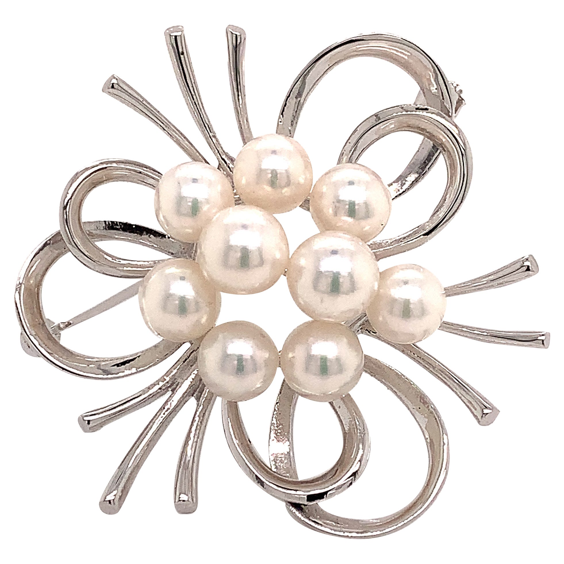 Mikimoto Estate Akoya Pearl Brooch Pin Sterling Silver 9.13 Gr