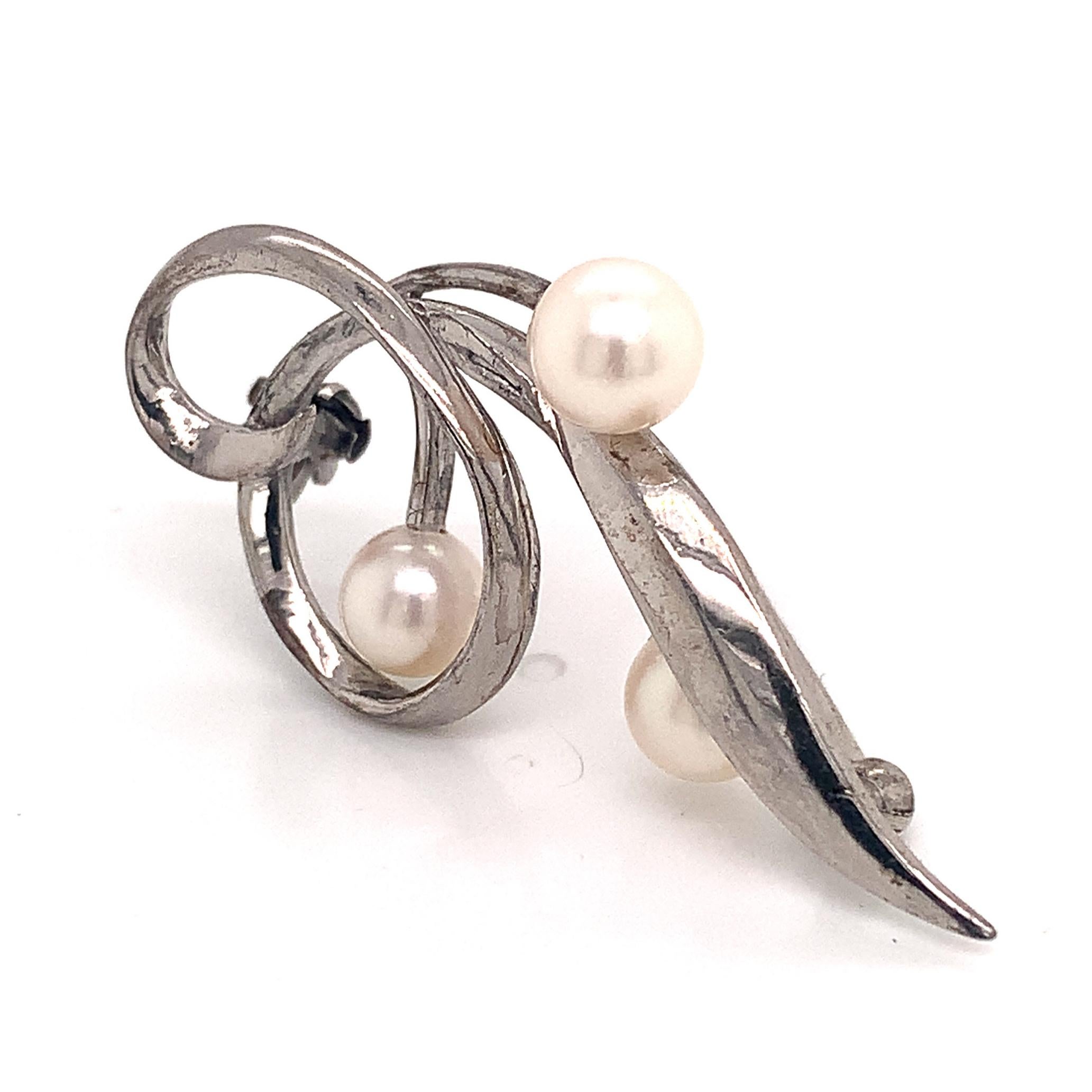 Women's Mikimoto Estate Akoya Pearl Brooch Pin Sterling Silver