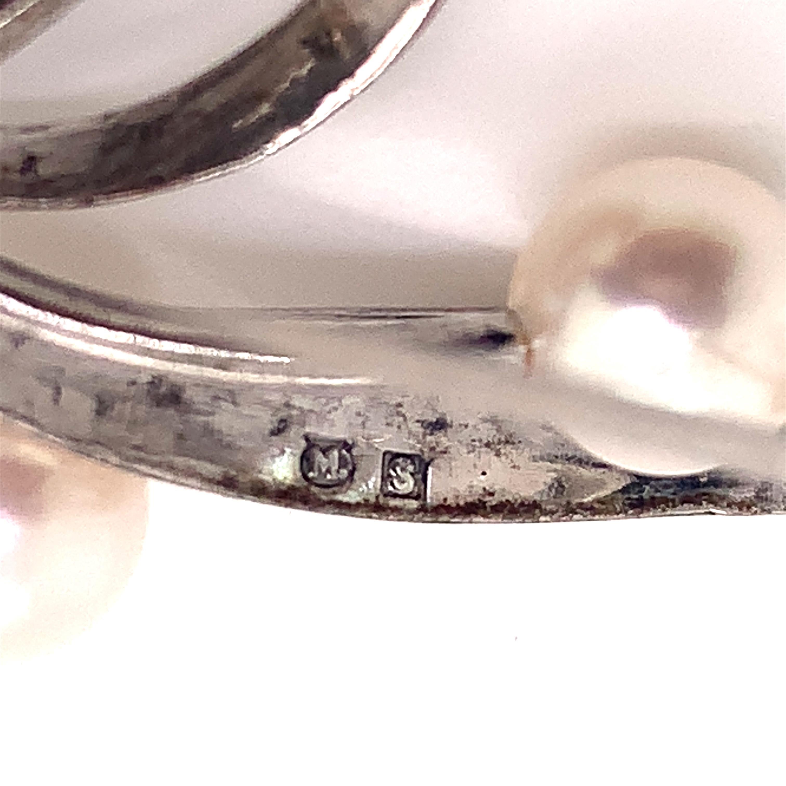 Mikimoto Estate Akoya Pearl Brooch Pin Sterling Silver 1