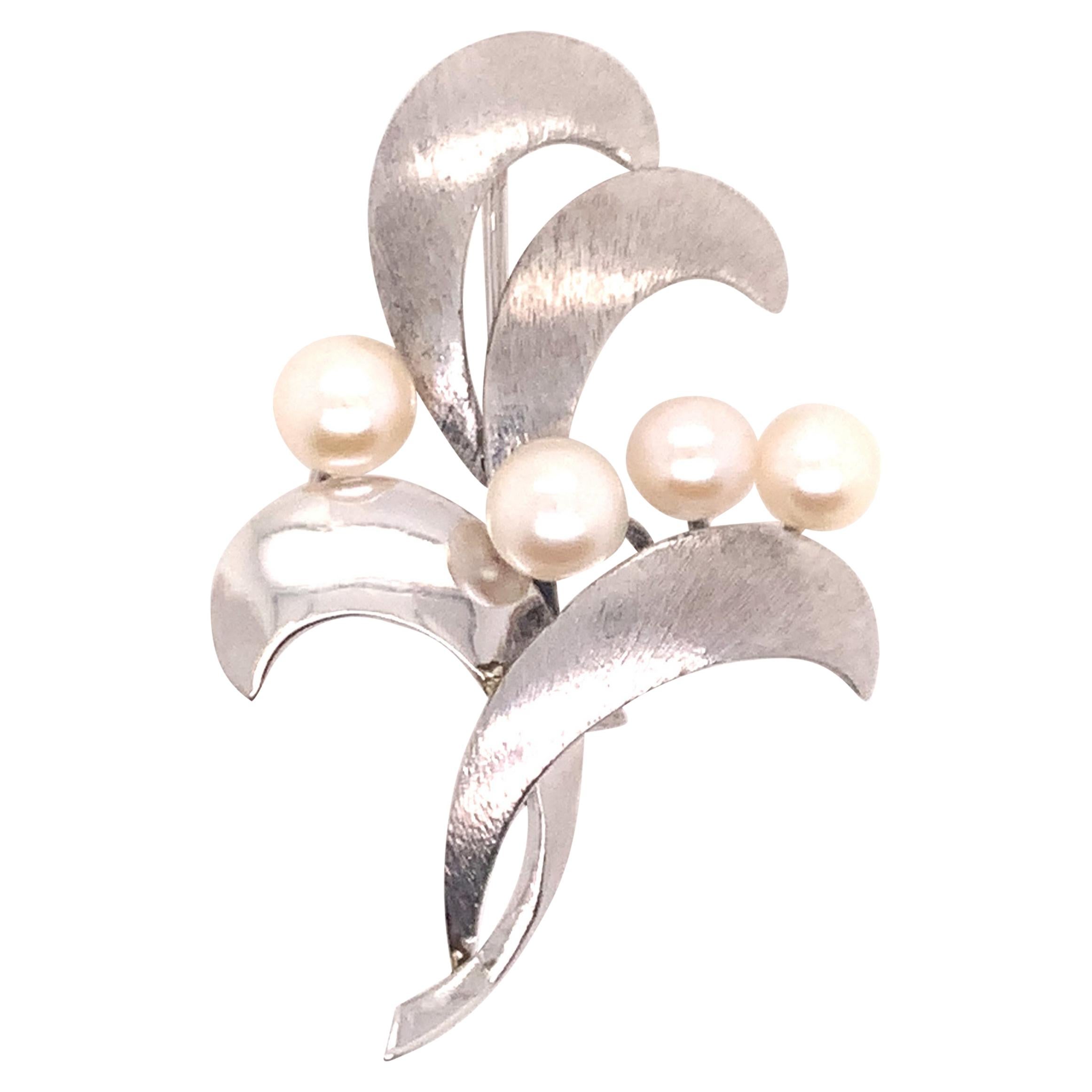 Mikimoto Estate Akoya Pearl Brooch Pin Sterling Silver