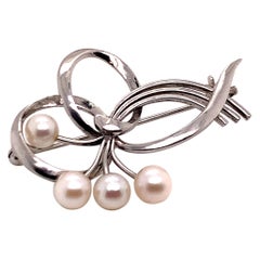 Mikimoto Estate Akoya Pearl Brooch Pin Sterling Silver