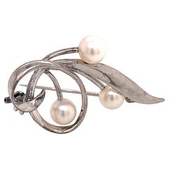 Mikimoto Estate Akoya Pearl Brooch Pin Sterling Silver