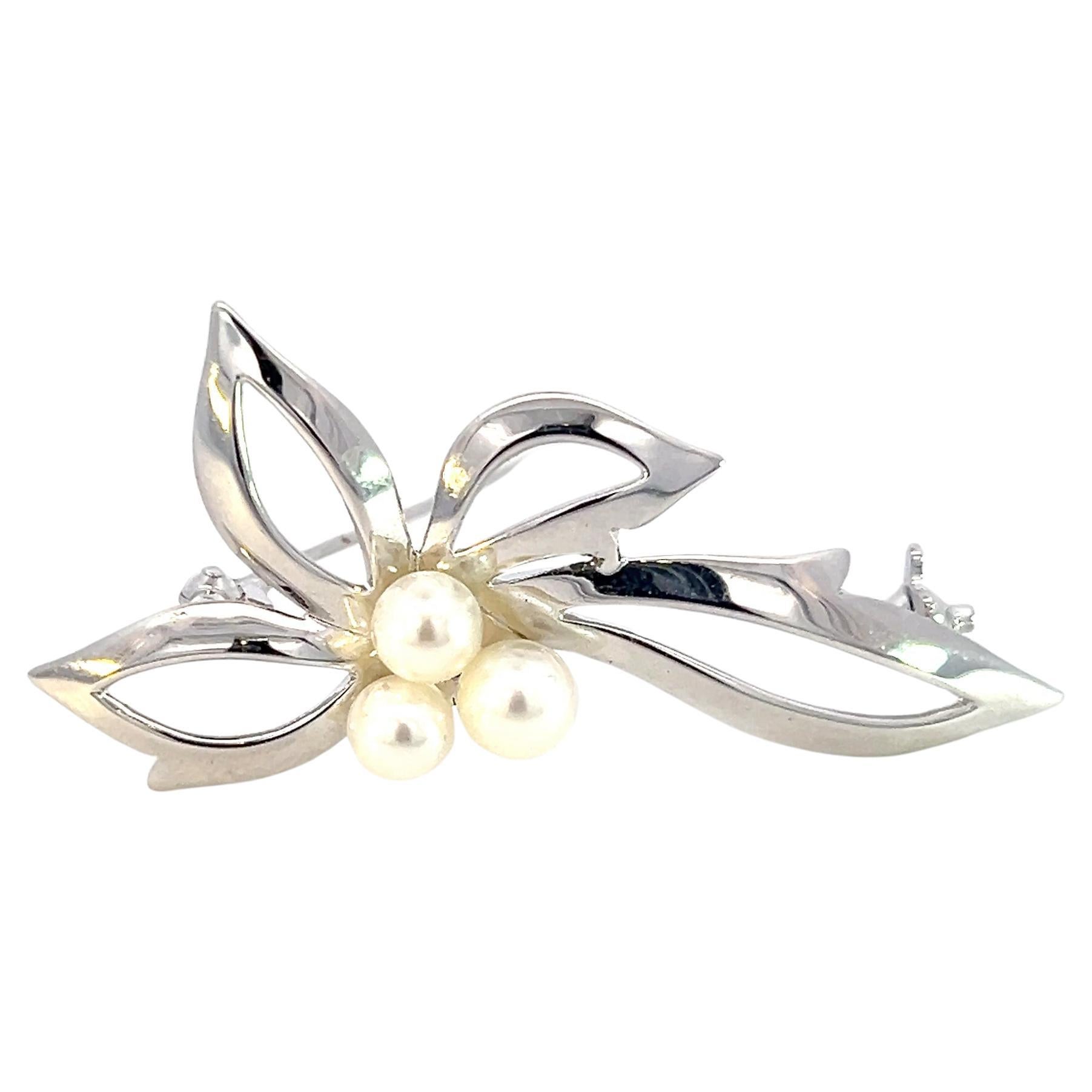 Mikimoto Estate Akoya Pearl Brooch Silver 5 mm For Sale