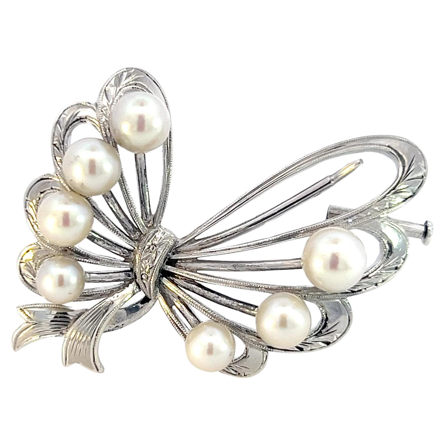 Mikimoto Estate Akoya Broche argent 5,50 mm 6,7 grammes en vente