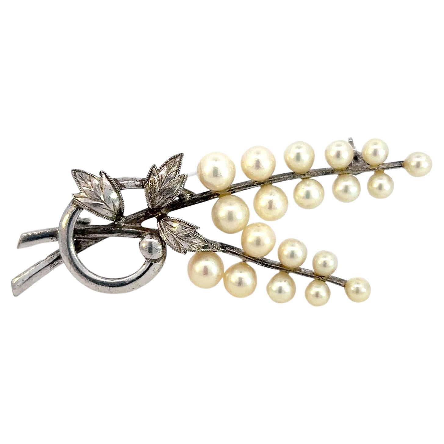 Mikimoto Estate Akoya Pearl Brooch Silver 5.50 mm