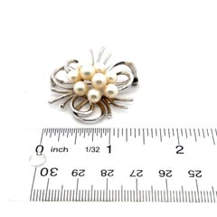 Mikimoto Estate Akoya Pearl Brooch Silver 6 mm 9.5 Grams