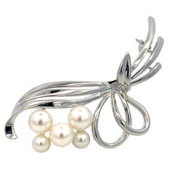 Vintage Mikimoto Estate Akoya Pearl Brooch Silver 6.50 mm 