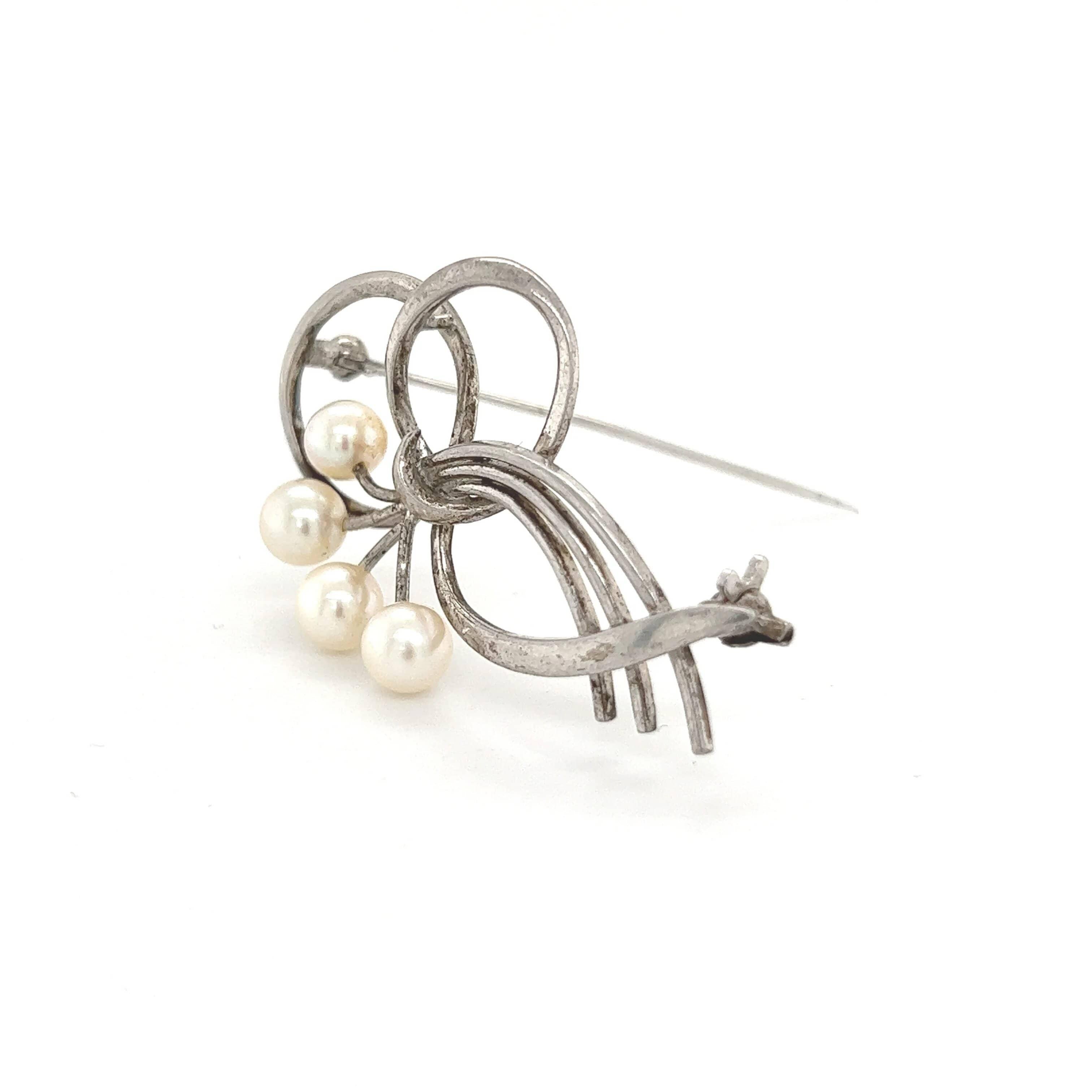 Mikimoto Estate Akoya Pearl Brooch Sterling Silver 5.5 mm For Sale 2