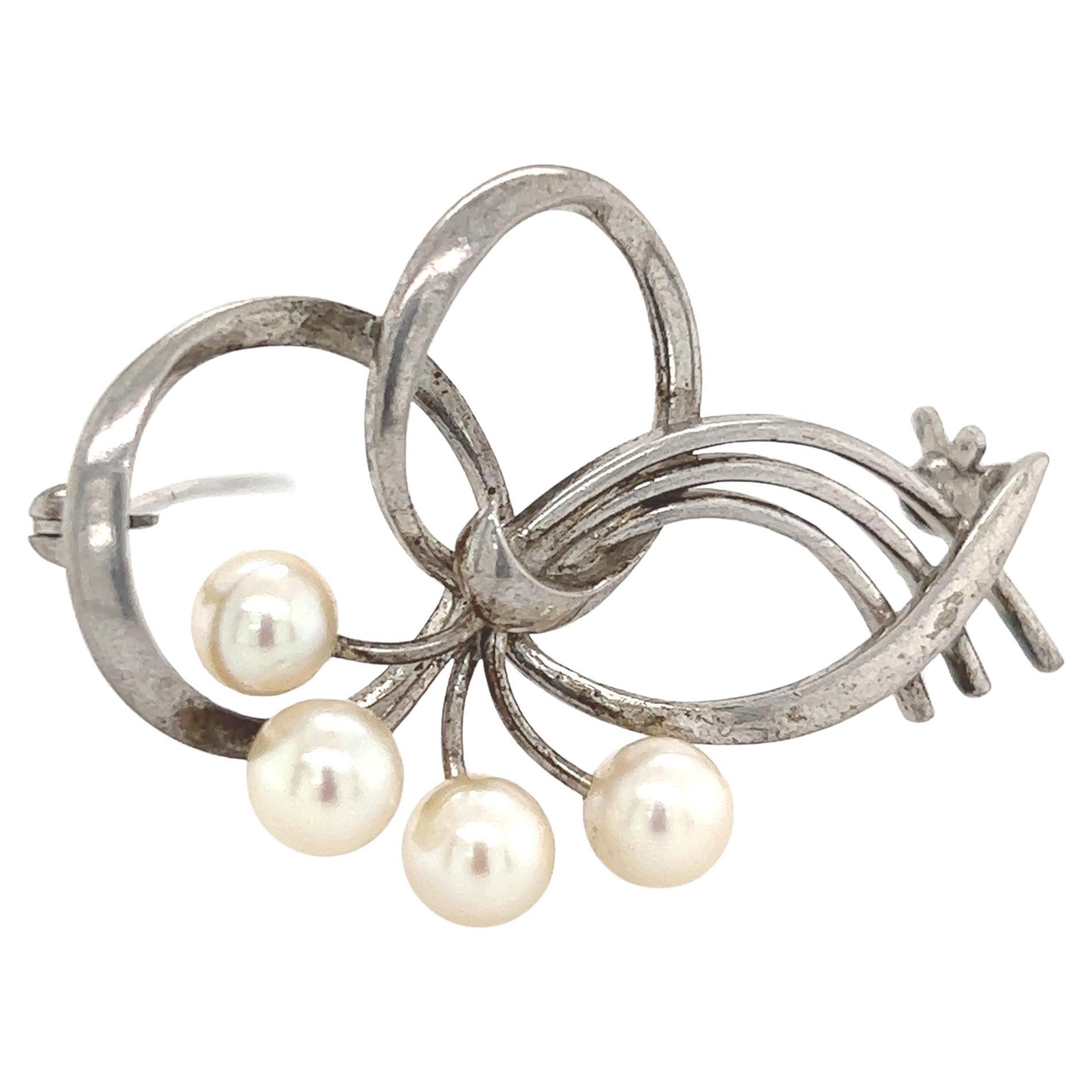Mikimoto Nachlass Akoya Perlenbrosche Sterlingsilber 5.5 mm