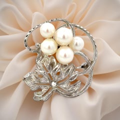Mikimoto Akoya Pearl Brooch Sterling Silver 6 mm 5.24 Grams Estate