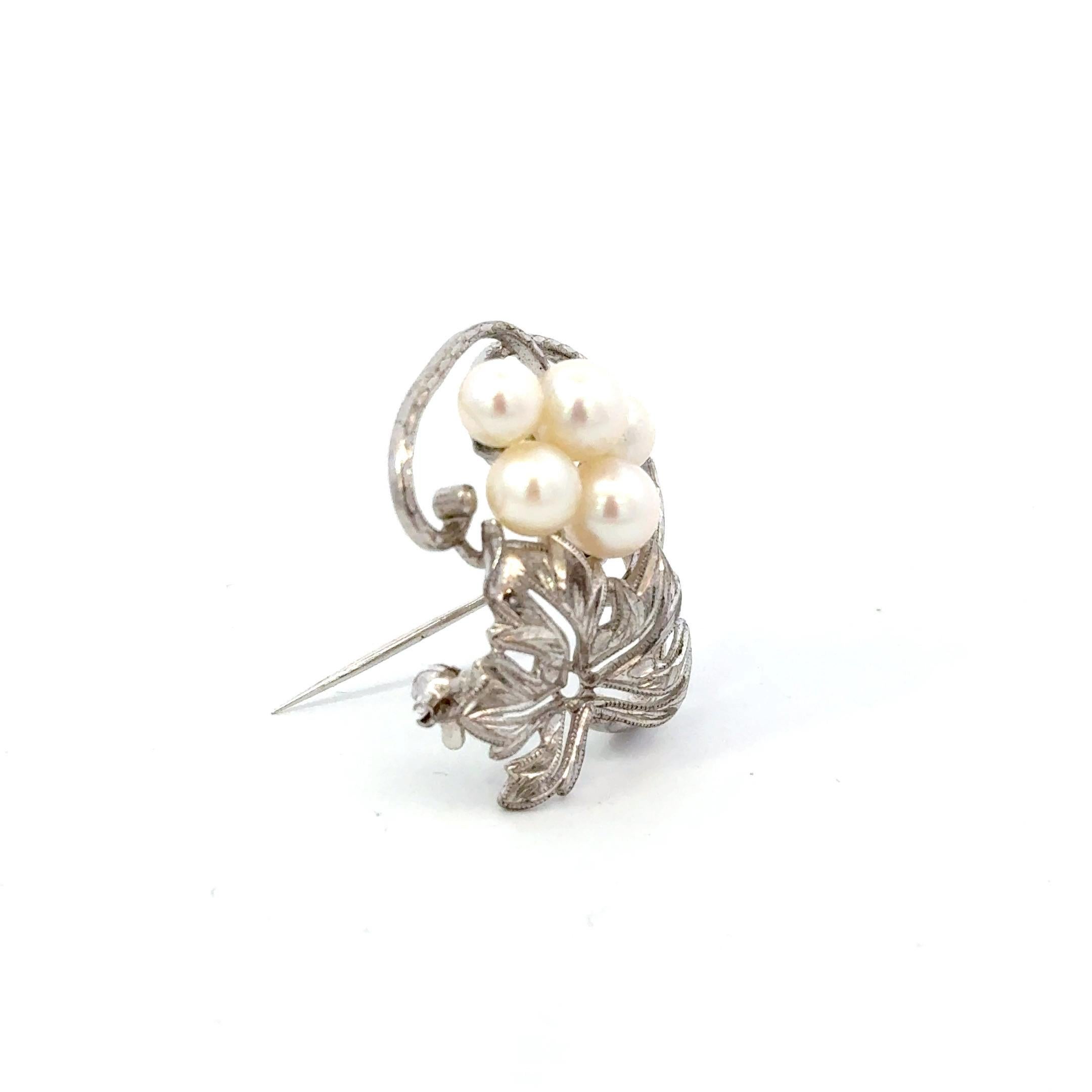 Mikimoto Akoya Pearl Brooch Sterling Silver 6 mm 5.24 Grams Estate For Sale 1