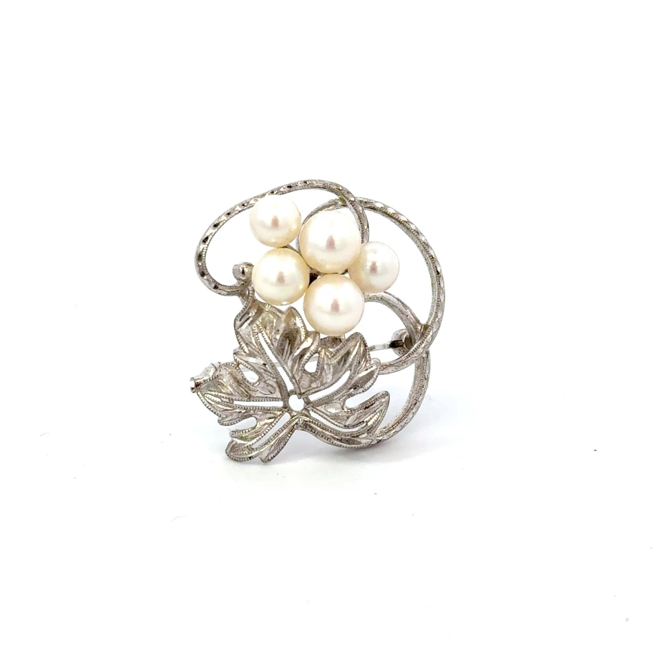 Mikimoto Akoya Pearl Brooch Sterling Silver 6 mm 5.24 Grams Estate For Sale 3
