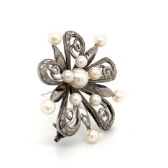 Mikimoto Estate Akoya Pearl Brooch Sterling Silver