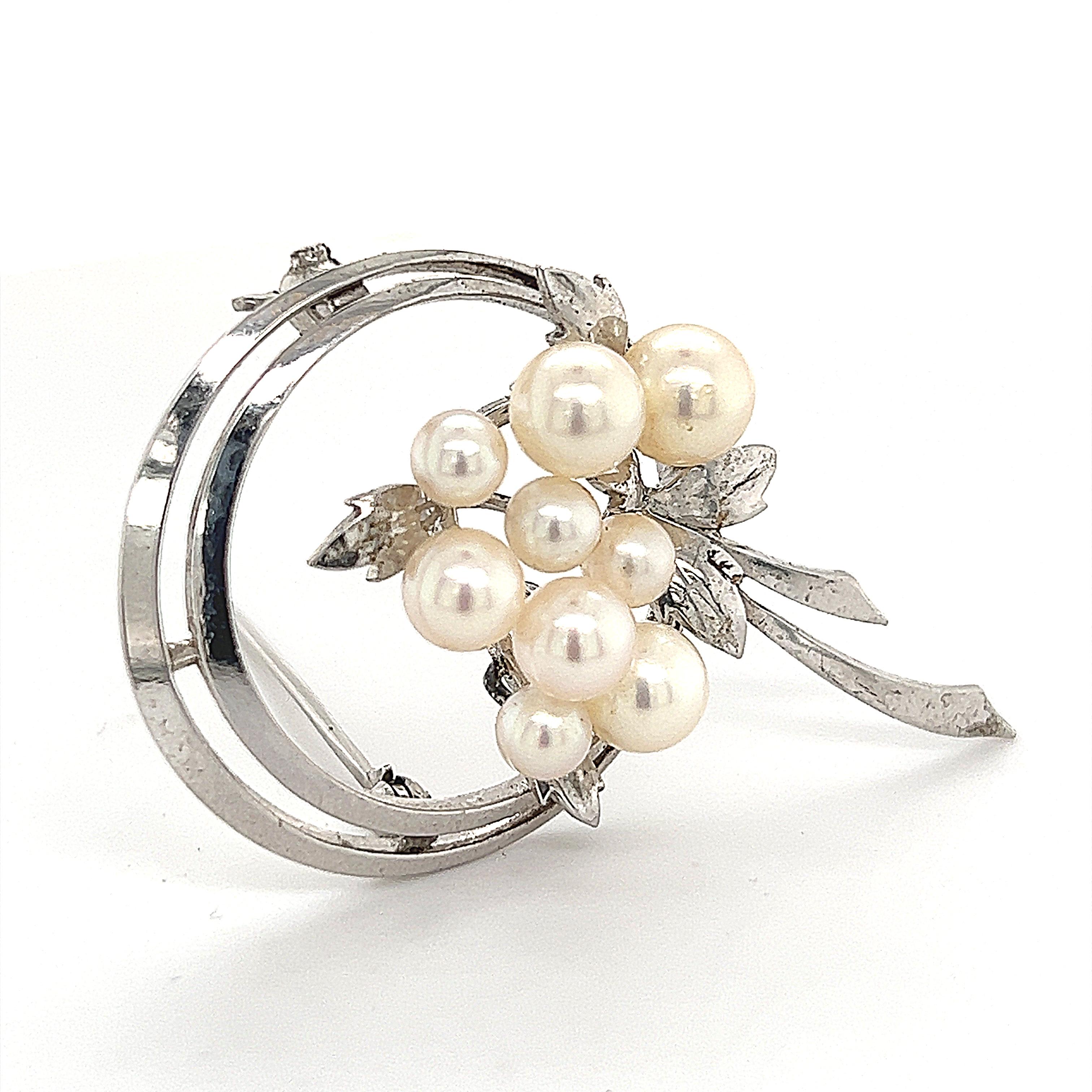 Mikimoto Estate Akoya Pearl Brooch Sterling Silver 6.25 mm 6.8g For Sale 3
