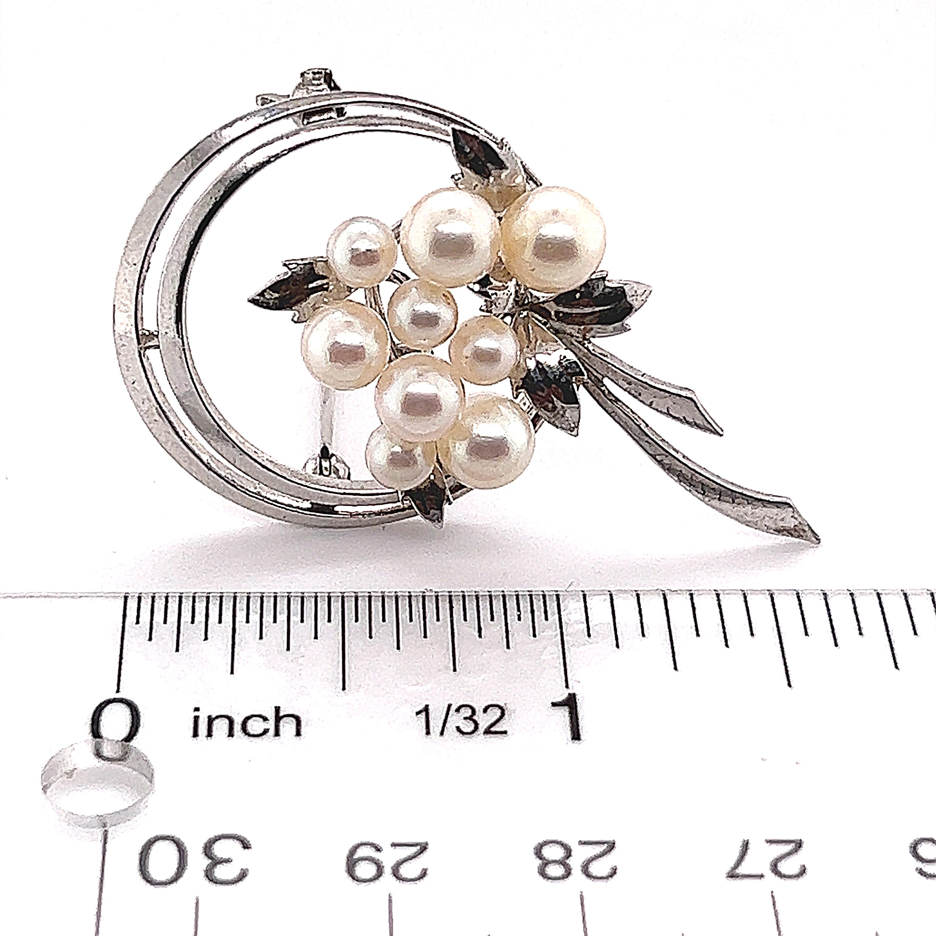 Mikimoto Estate Akoya Pearl Brooch Sterling Silver 6.25 mm 6.8g In Good Condition For Sale In Brooklyn, NY