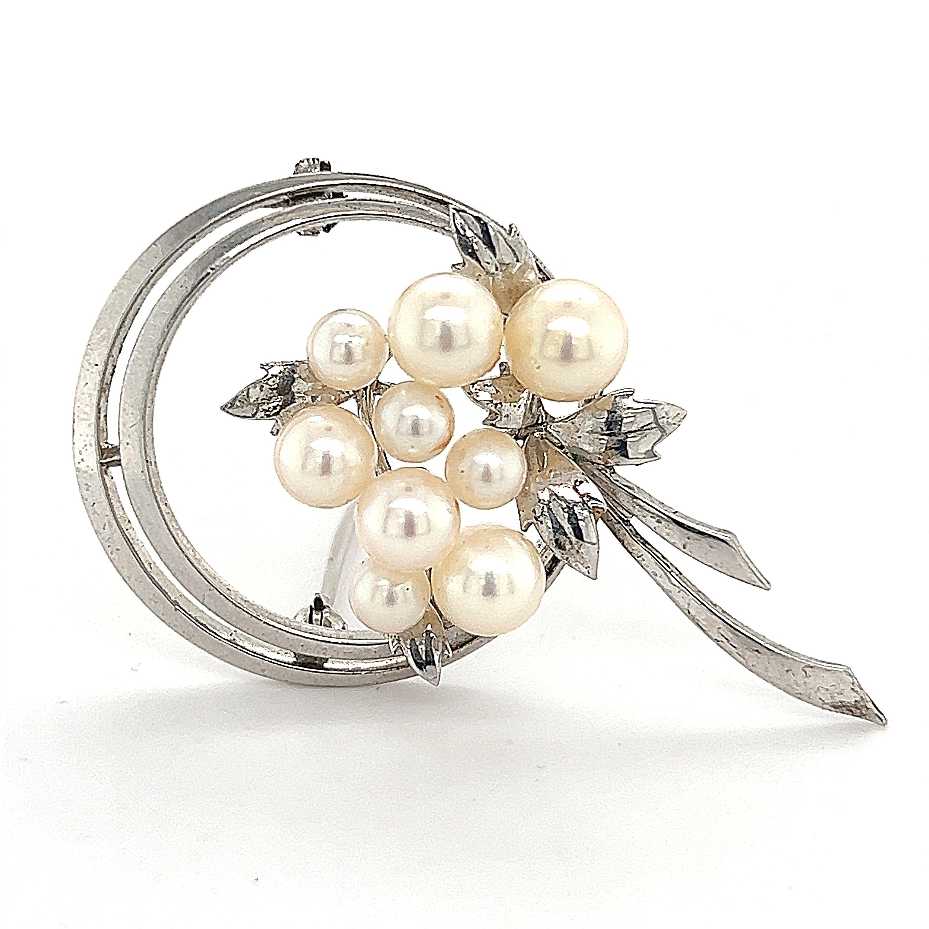 Women's Mikimoto Estate Akoya Pearl Brooch Sterling Silver 6.25 mm 6.8g For Sale