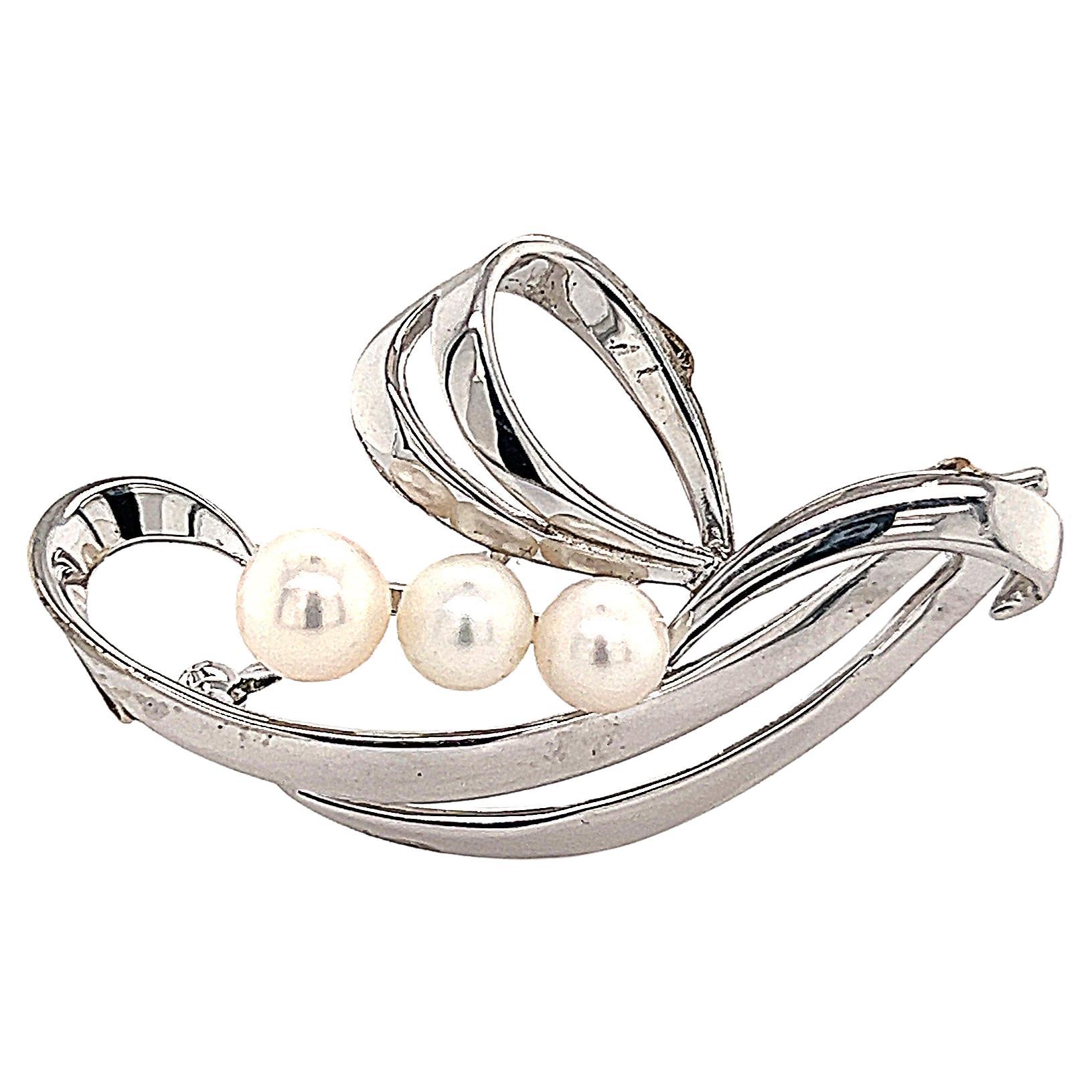 Mikimoto Estate Akoya Pearl Brooch Sterling Silver 6.5 mm 5 Grams