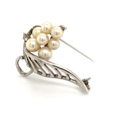 Mikimoto Estate Akoya Pearl Brooch 6.5 mm Sterling Silver