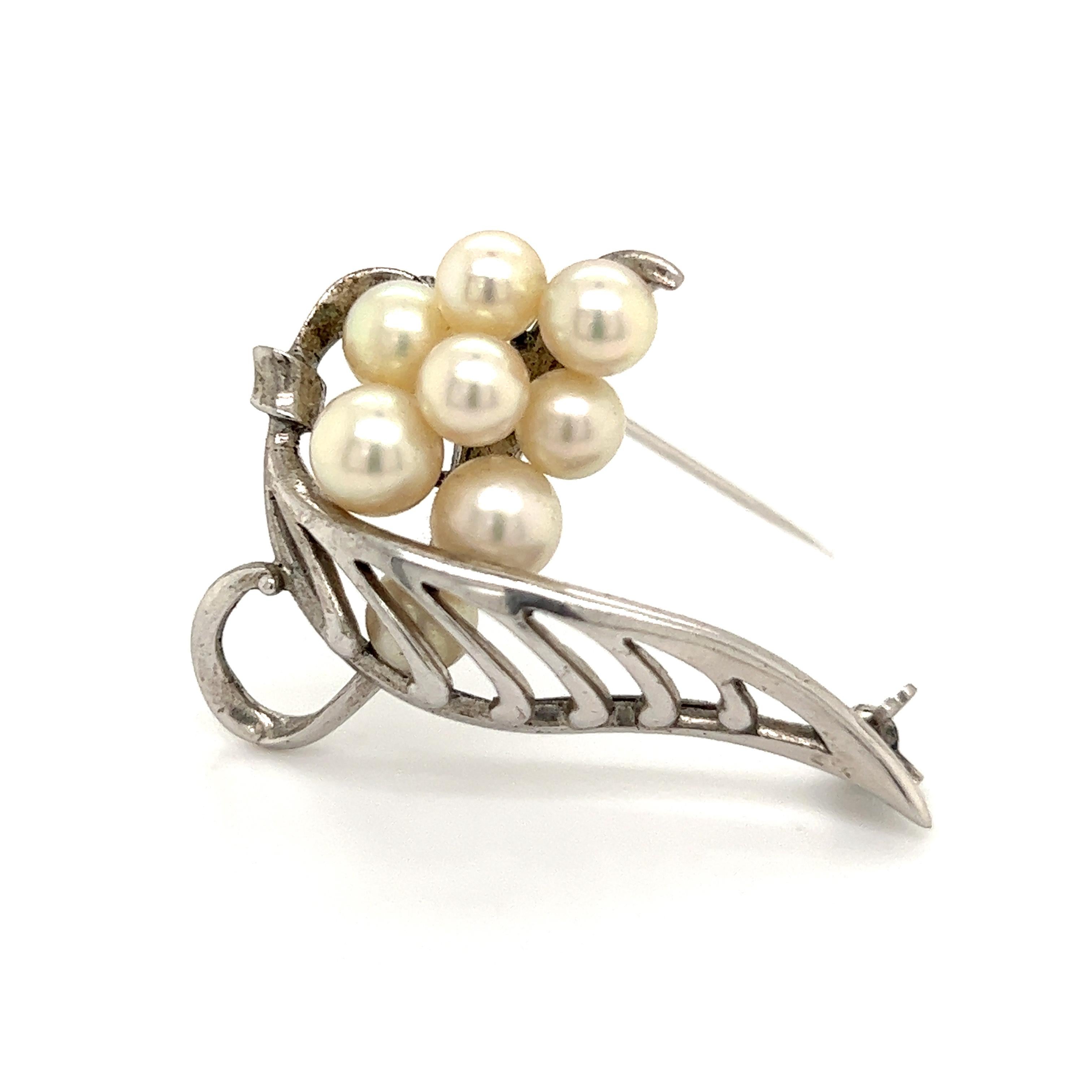Mikimoto Estate Akoya Pearl Brooch 6.5 mm Sterling Silver For Sale 1