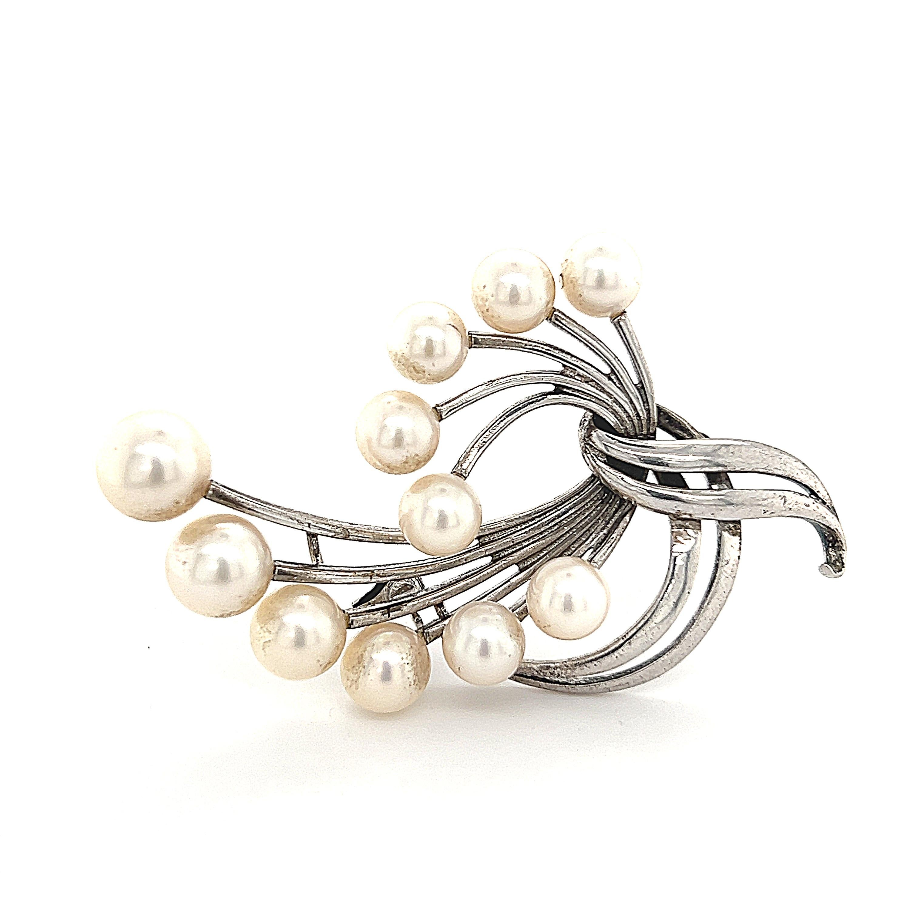 Mikimoto Estate Akoya Pearl Brooch Sterling Silver 6.6 mm 10.3g For Sale 3
