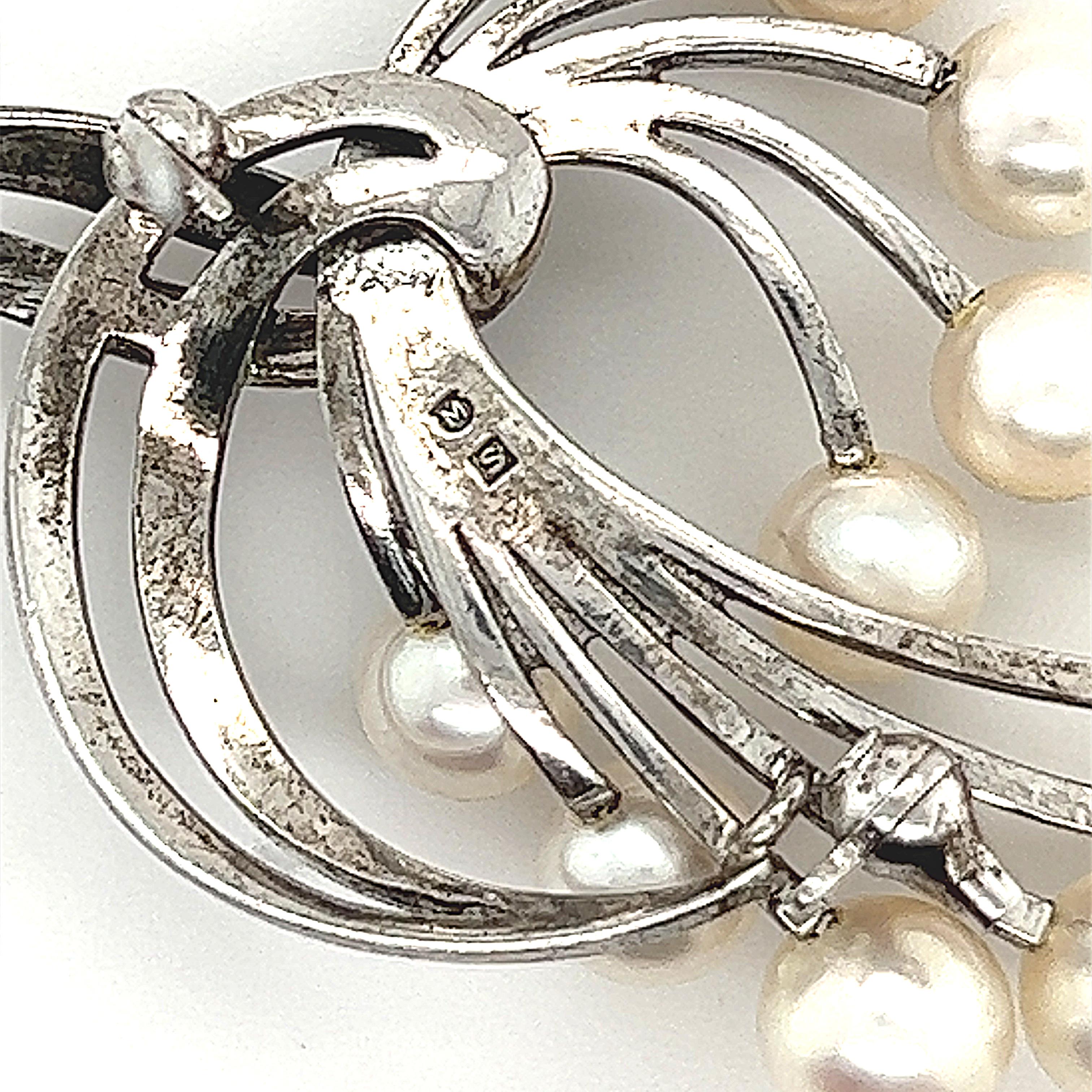 Mikimoto Estate Akoya Pearl Brooch Sterling Silver 6.6 mm 10.3g For Sale 4