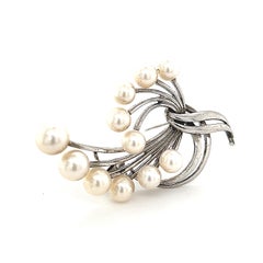 Mikimoto Estate Akoya Pearl Brooch Sterling Silver 6.6 mm 10.3g