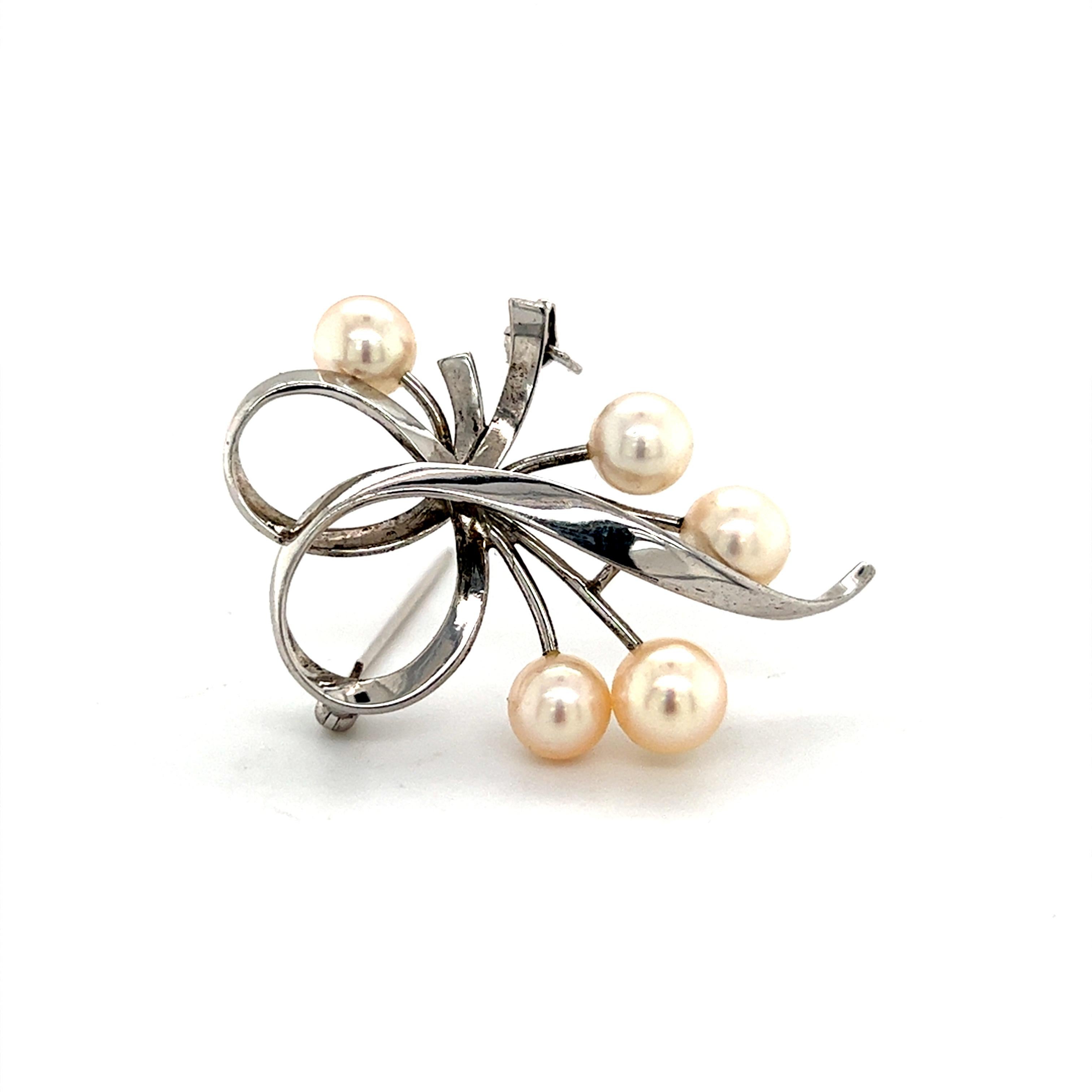 Mikimoto Estate Akoya Pearl Brooch Sterling Silver 6.6 mm 5.2 Grams For Sale 3