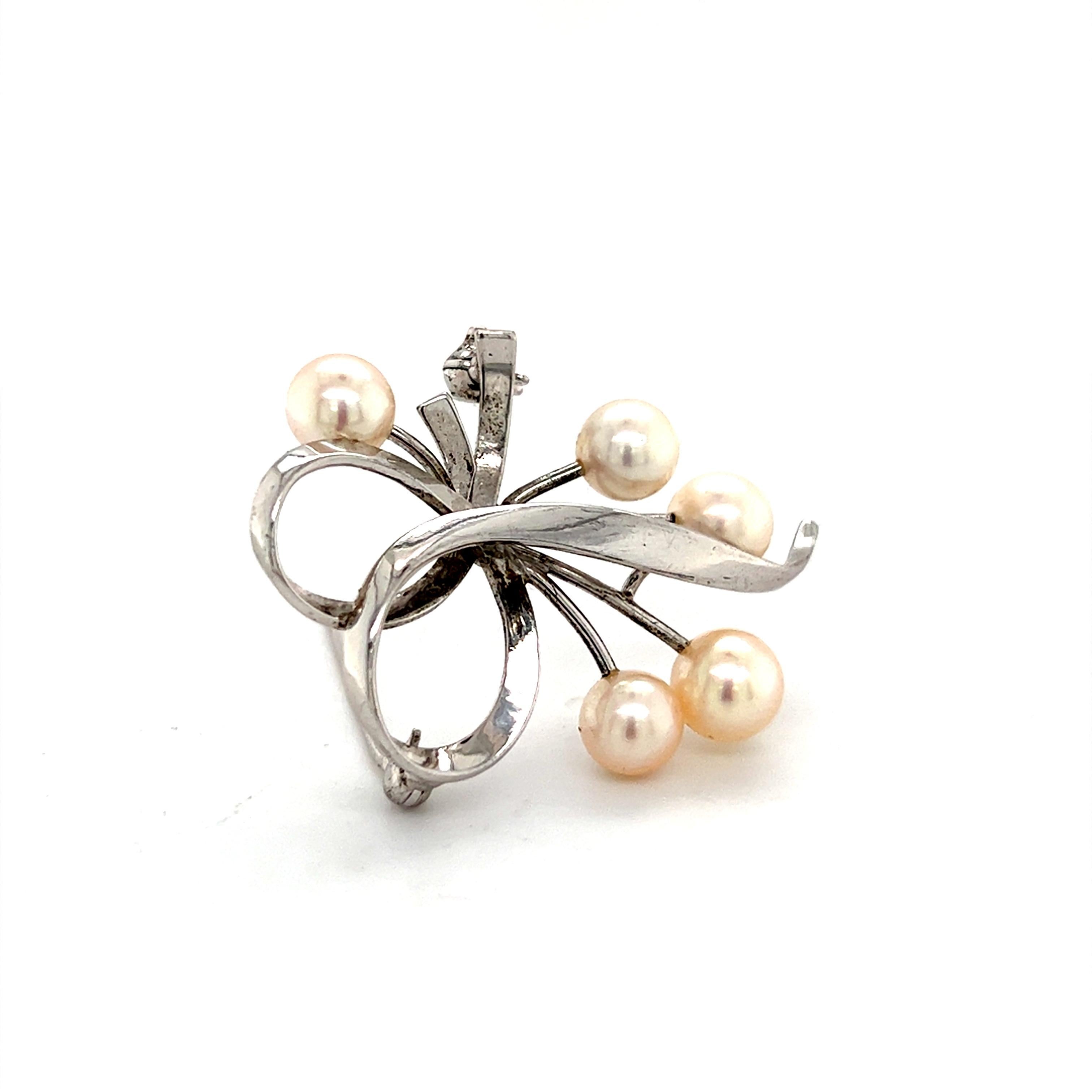Mikimoto Estate Akoya Pearl Brooch Sterling Silver 6.6 mm 5.2 Grams For Sale 4