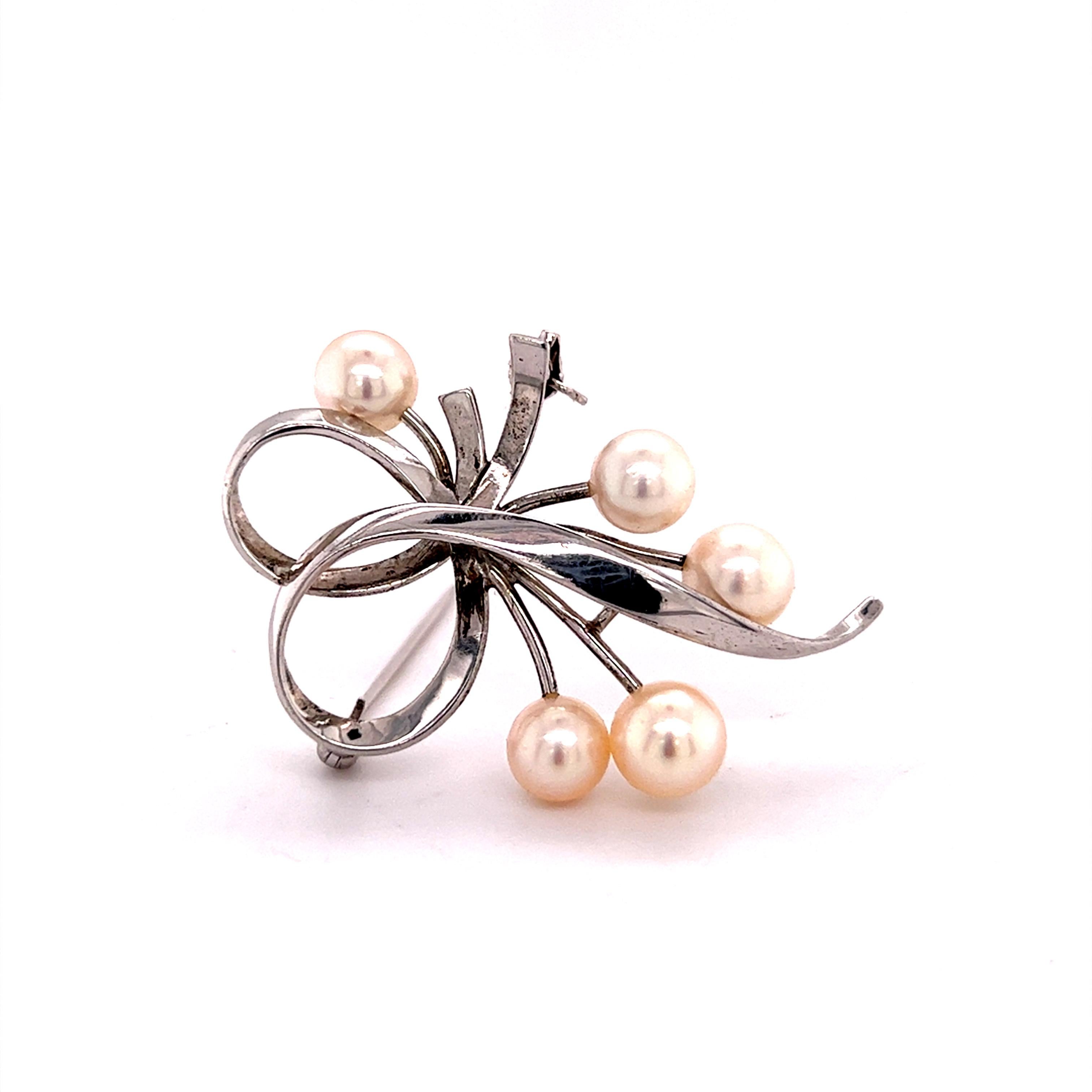 Mikimoto Estate Akoya Pearl Brooch Sterling Silver 6.6 mm 5.2 Grams For Sale 5