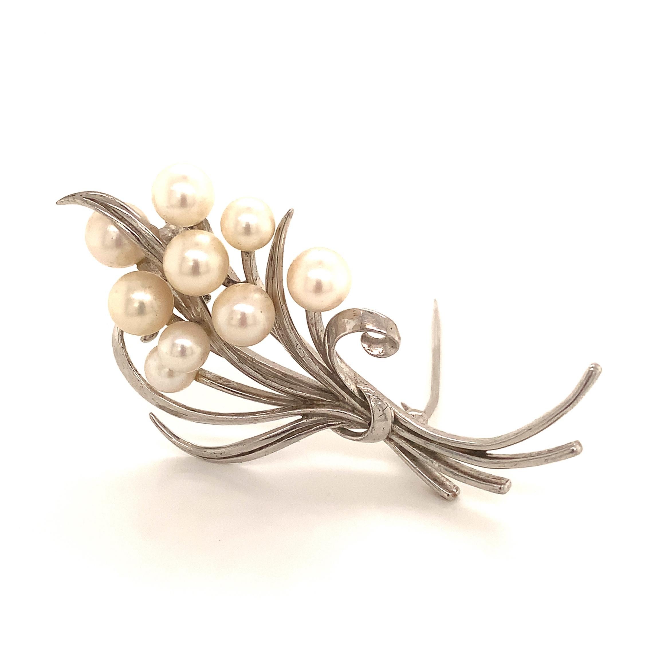 Mikimoto Estate Akoya Pearl Brooch Sterling Silver 11.2 Grams 2