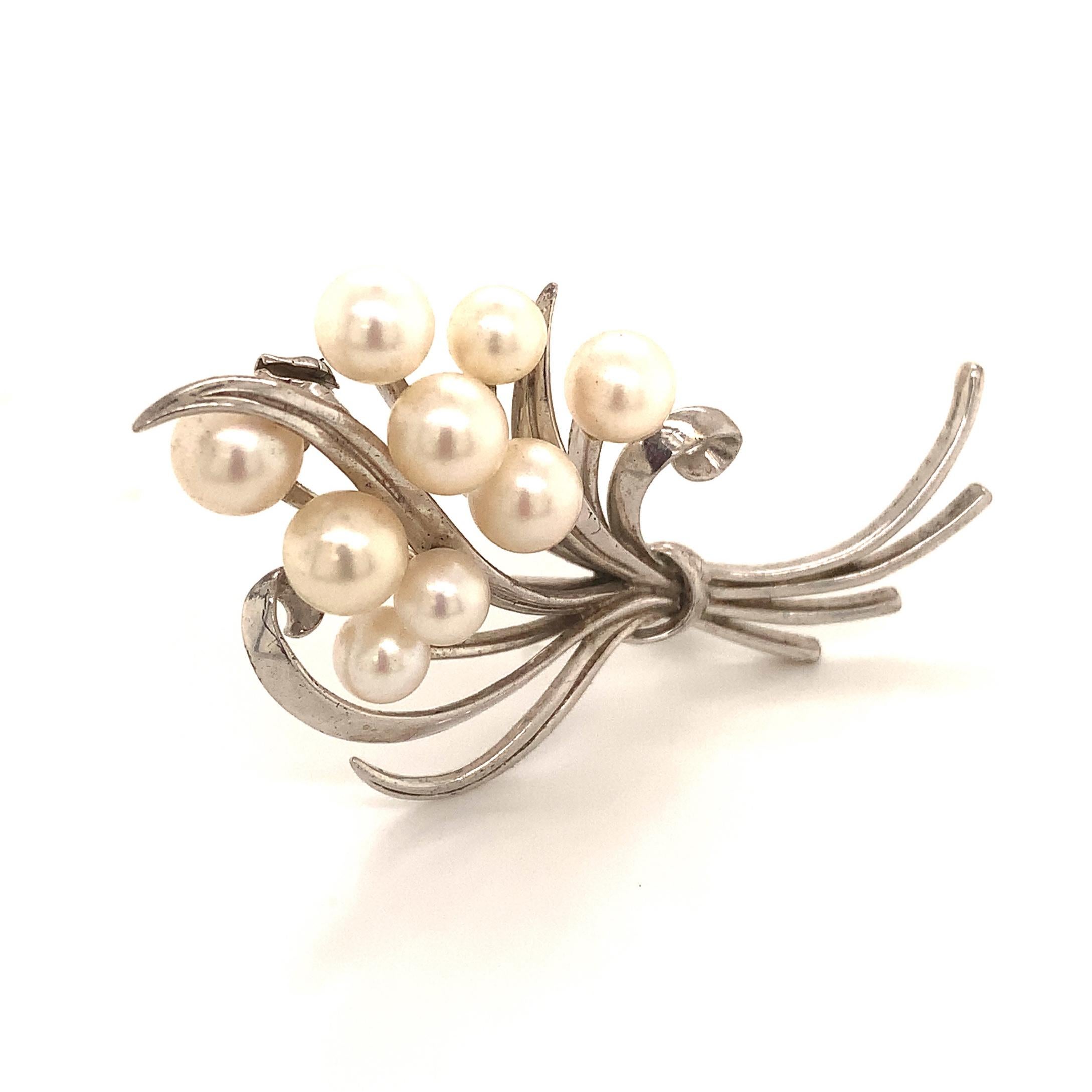 Mikimoto Estate Akoya Pearl Brooch Sterling Silver 11.2 Grams 4