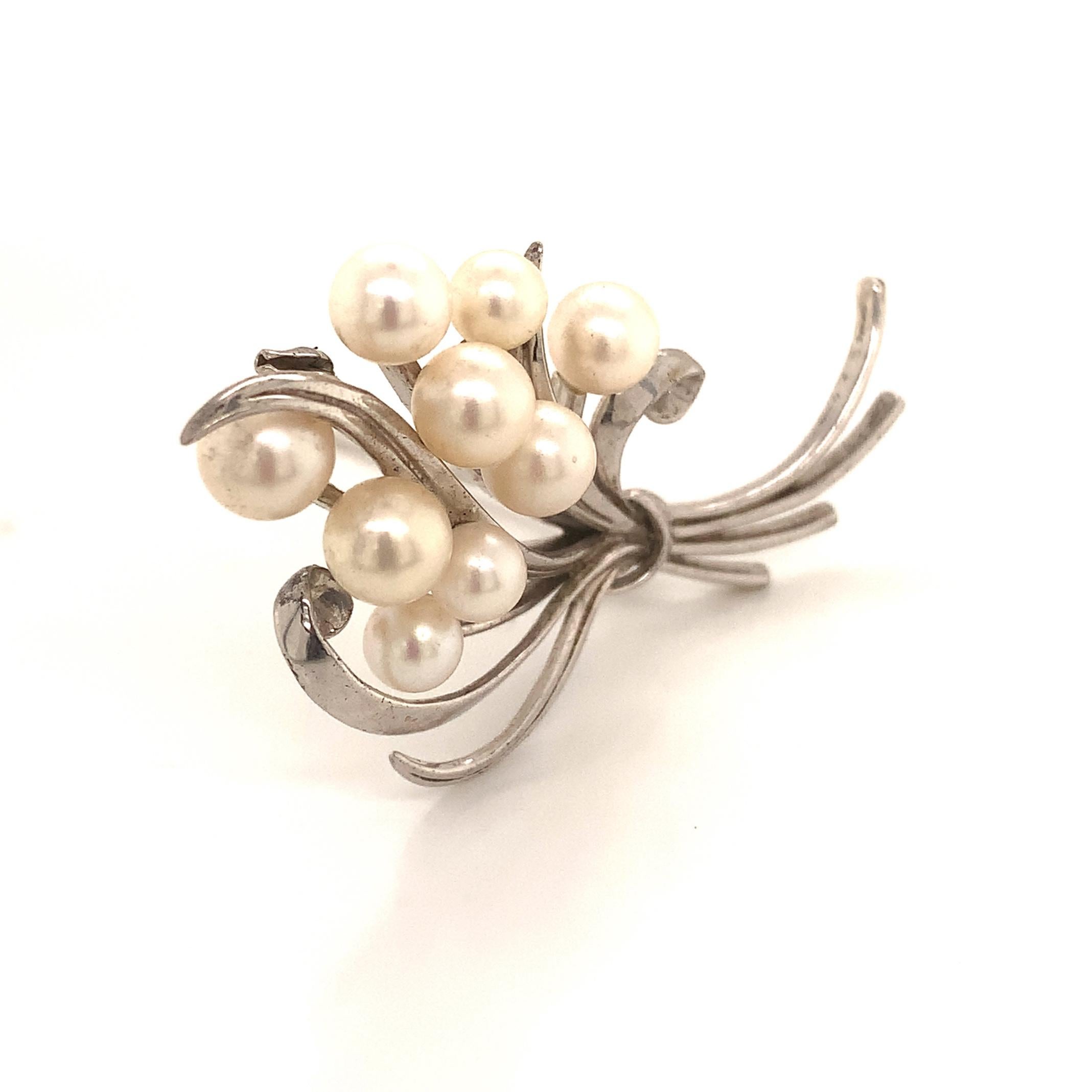 Round Cut Mikimoto Estate Akoya Pearl Brooch Sterling Silver 11.2 Grams