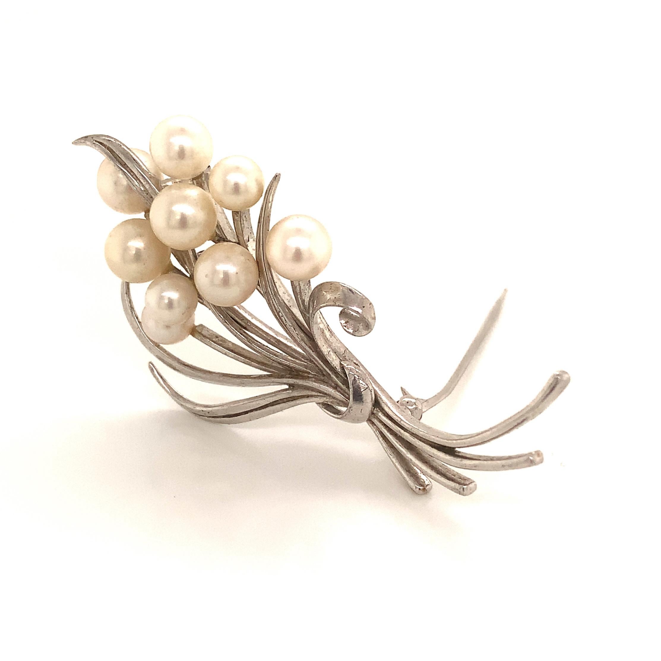 Women's Mikimoto Estate Akoya Pearl Brooch Sterling Silver 11.2 Grams