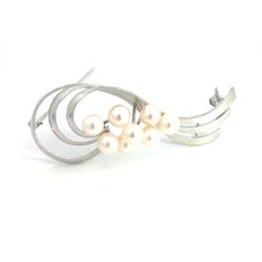 Mikimoto Estate Akoya Pearl Brooch Sterling Silver