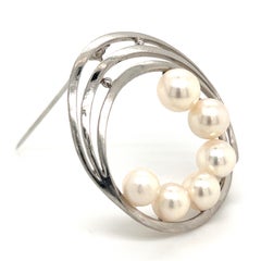 Mikimoto Estate Akoya Pearl Circle Brooch Sterling Silver 7.5 mm